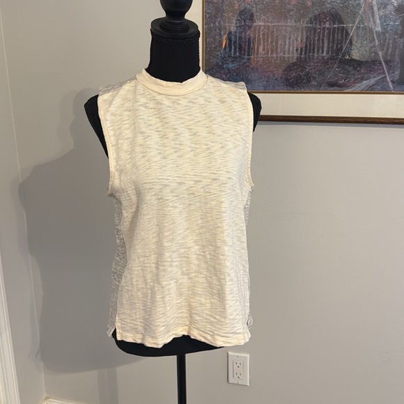 Madewell Mixtape Mock Neck Tank In Colorblock Cream/Gray - Size L - Picture 3 of 9